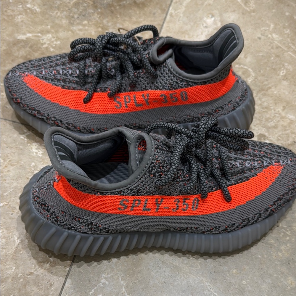 Yeezy Red and Gray Sneakers with Primeknit Upper